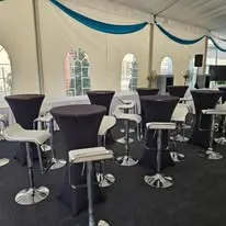 Cocktail table and bar stool setup