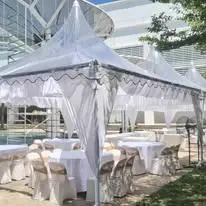 Pagoda canopy outdoor round table setup
