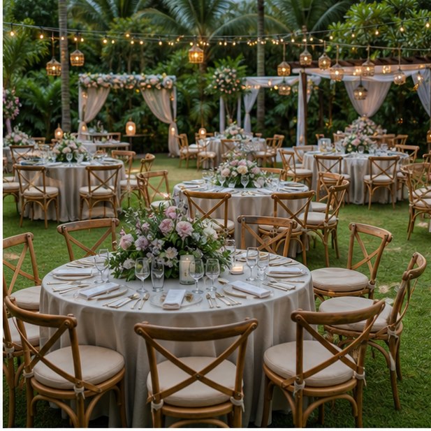 Garden Table Rental event setup for Malaysia event furniture rental