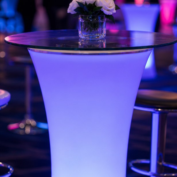 LED Bar Table Rental close-up detail for Malaysia event furniture rental