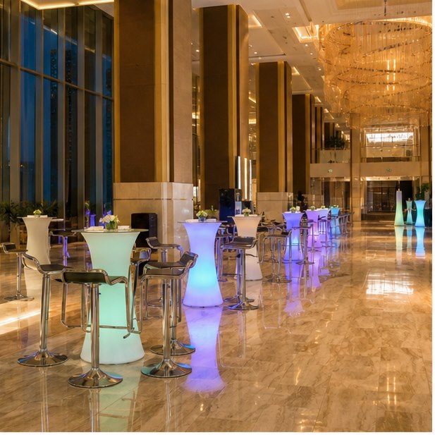 LED Cocktail Table Rental venue setup for Malaysia event furniture rental